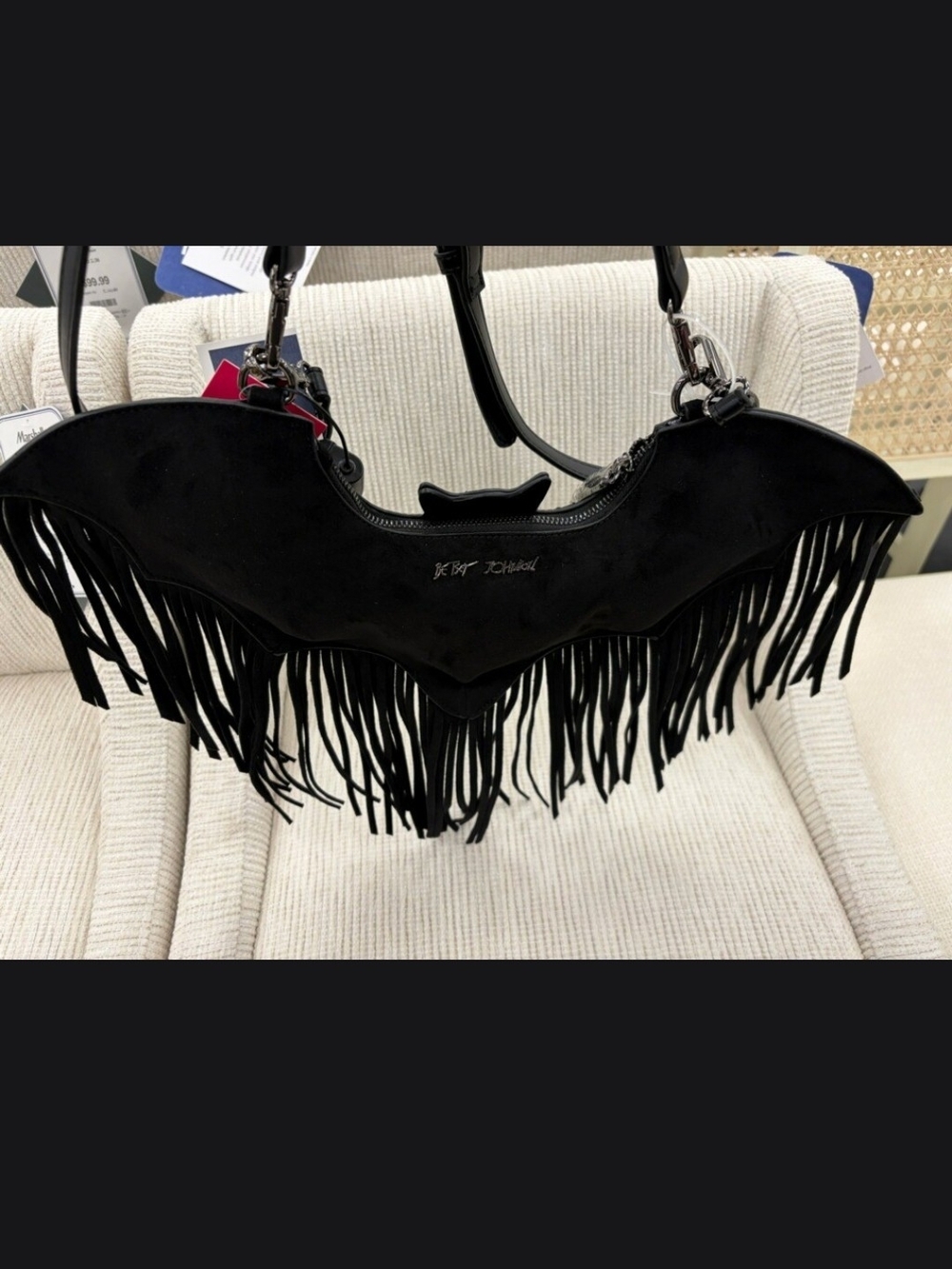 Betsey Johnson Bat-Shaped Fringe Shoulder Bag